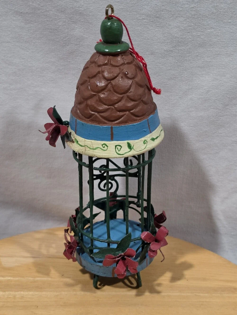 Vintage Birdcage Christmas Ornament Poinsettia Holiday Decor 8
